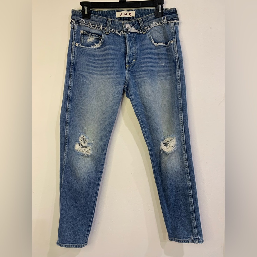 AMO Tomboy Crop Soulmate with Distressing Jeans size 27 Chic Grungy Y2K